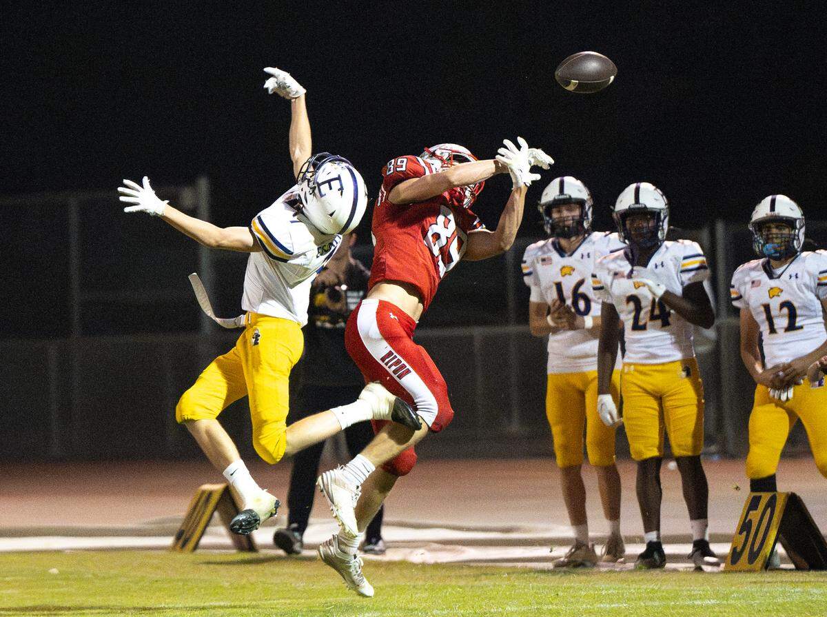 A deep pass falls incomplete ending Ripon’s chances of winning the Trans-Valley League game with Escalon at Ripon High School in Ripon, Friday, Oct. 25, 2024.