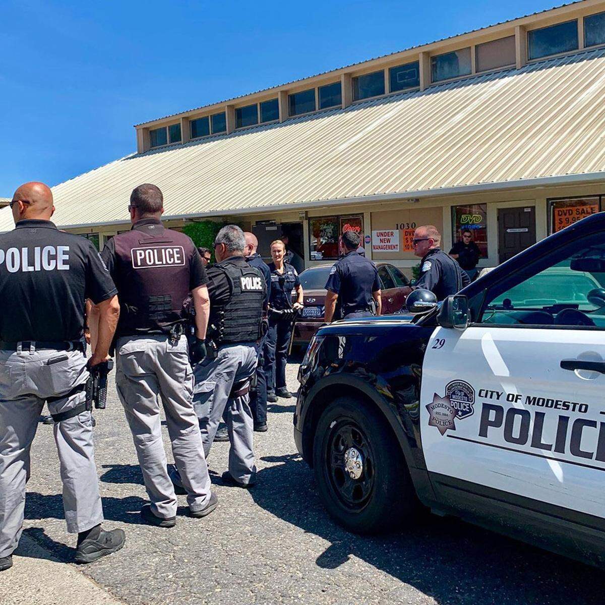 Modesto police were at the scene of a shooting in the 1000 block of Kansas Avenue on Tuesday, July 9, 2019.