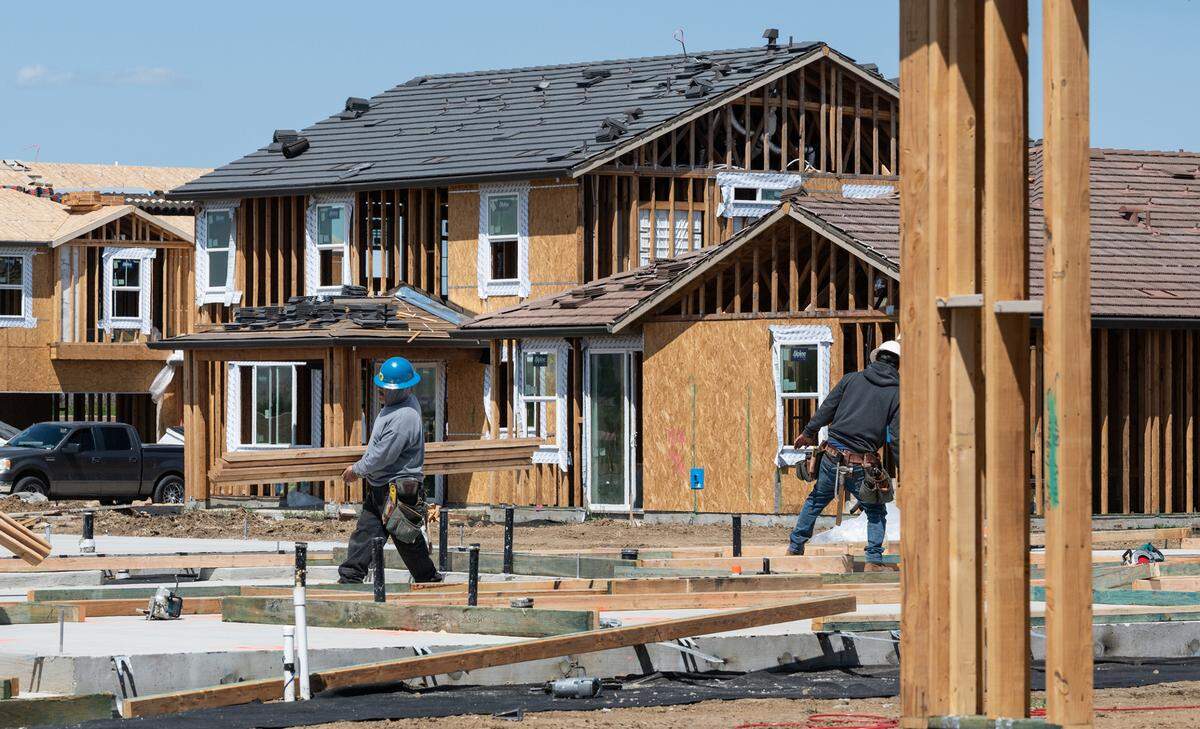 New homes being built by KB Homes as part of the Villages of Patterson development in Patterson, Calif., on Tuesday, April 12, 2022.