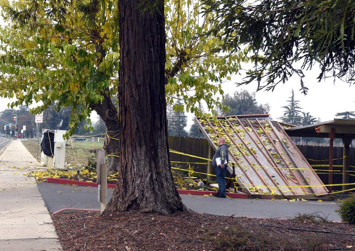 A carport that was damaged in Friday’s fatal crash on the 100 block of Monte Vista Avenue in Turlock, Calif. is pictured on Wednesday December 19th, 2018. A 14 year old girl was killed in the accident.