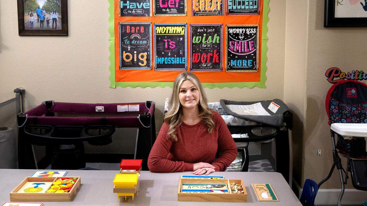 Daycare provider Nicole Molina at her home daycare in Turlock, Calif., Tuesday, Feb. 13, 2024.