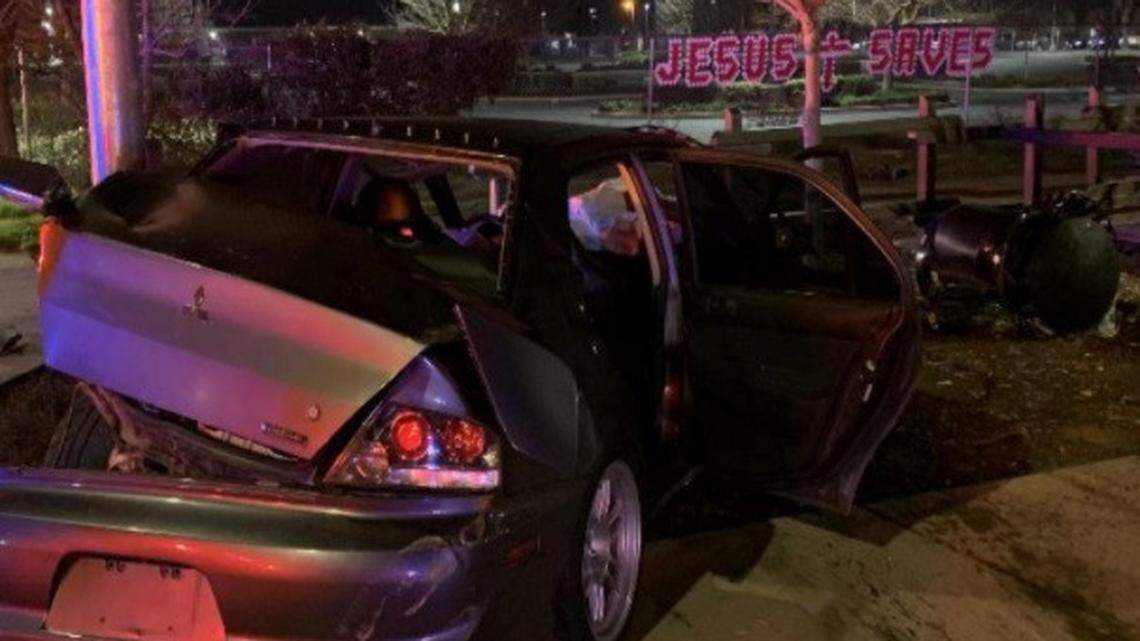 In a crash Sunday night, Feb. 7, 2021, on Rumble Road at the Virginia Corridor Trailway, a driver suspected of being intoxicated took out a power pole, fence and crosswalk sign, Modesto police said.