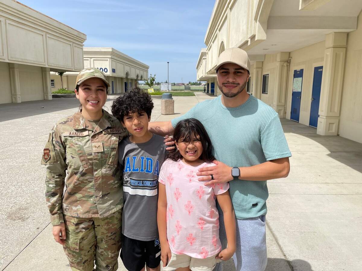 Air Force Senior Airman Rocio Avalos reunited with her son, Angel, daughter, Mary Grace, and husband, Raul Avalos after a seven-month deployment. She surprised her son at Salida Middle School on Thursday, April 24.