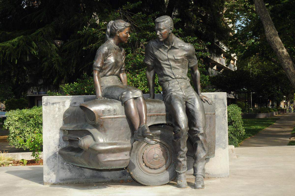 Part of the film “Angel Vision” was shot at George Lucas Plaza, 17th Street and Downey Avenue in Modesto.