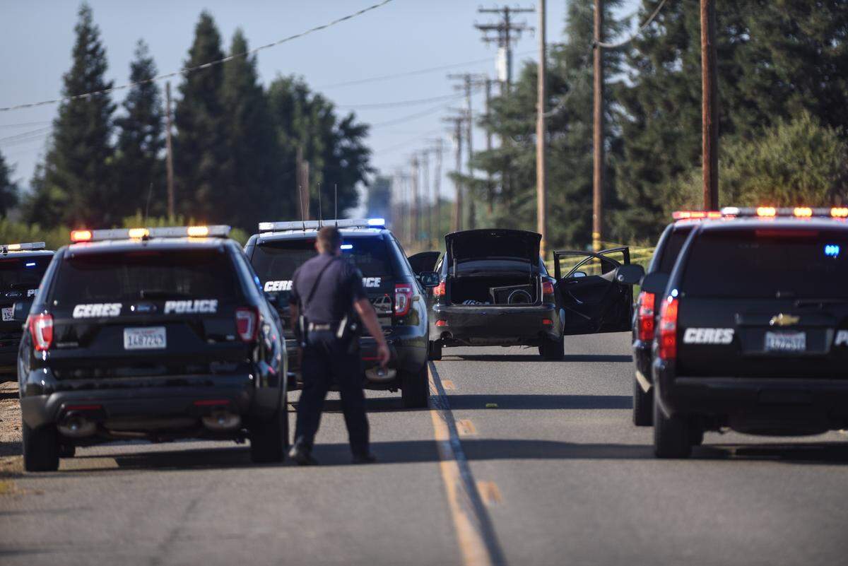 The scene of Saturday’s officer involved shooting at Service and Sperry roads near Denair.