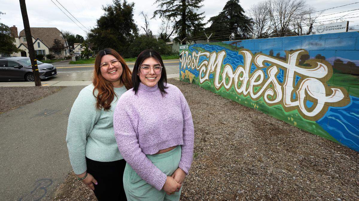 “ Vibin’ with West Modesto” podcast co-hosts Likhi Rivas, right, and Jasmine Corena in Modesto, Calif., Thursday, March 7, 2024.