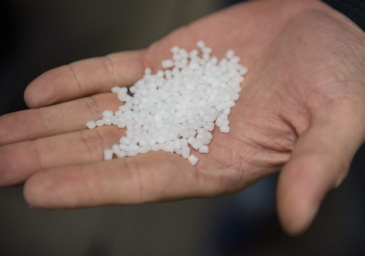 Polypropylene pellets will be used in injection molding by JATCO Incorporated at their new manufacturing plant in Modesto, Calif., Thursday, Feb. 28, 2019.