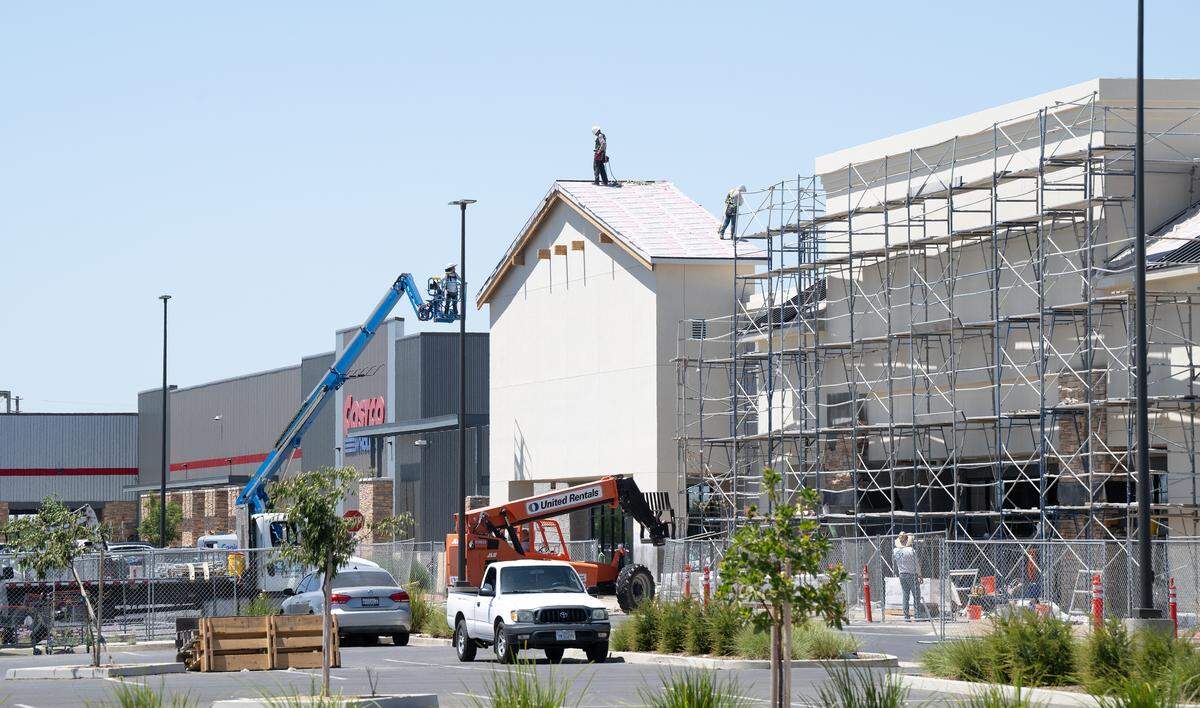 Stores are under construction at the Crossroads West shopping center in Riverbank on Wednesday, July 30, 2025.