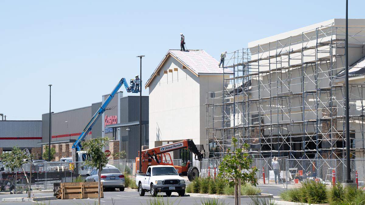Future HomeGoods and TJ Maxx stores are under construction at Crossroads West in Riverbank, Wednesday, July 30, 2025.  