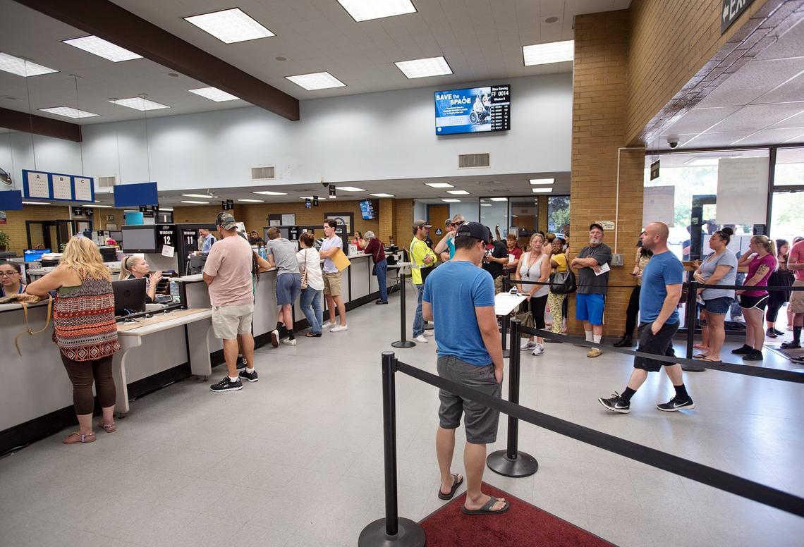 Lobby inside the California Department of Motor Vehicles in Modesto, Calif., Friday, June 22, 2018.