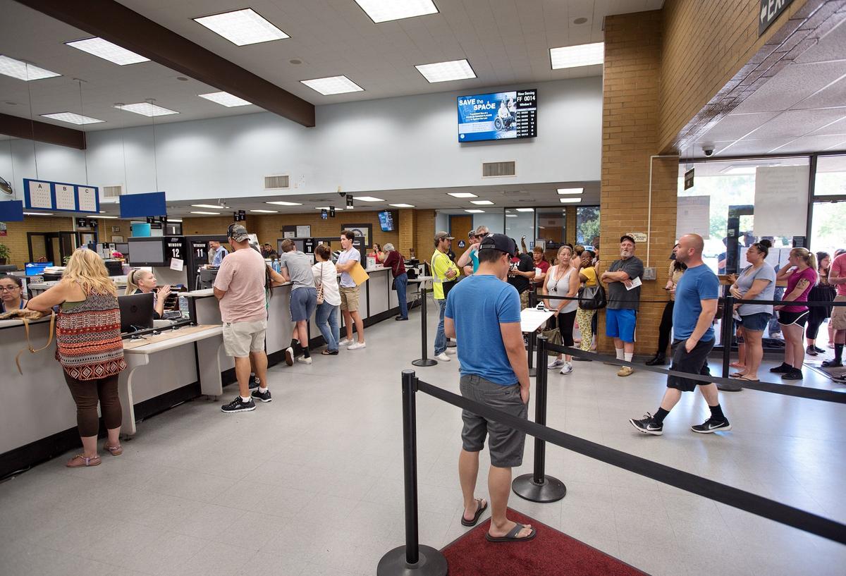 Lobby inside the California Department of Motor Vehicles in Modesto, Calif., Friday, June 22, 2018.