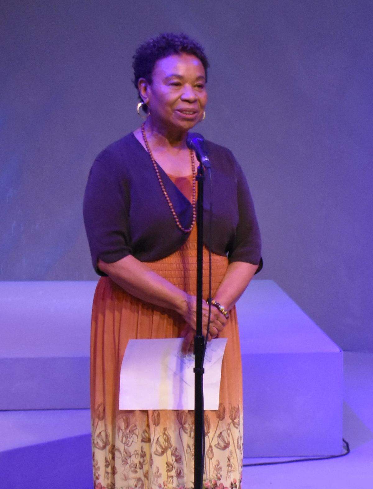 U.S. Rep. Barbara Lee, D-Oakland, speaks to an audience in the Prospect Theater Project building in downtown Modesto on Monday, July 3, 2023. Lee is seeking to succeed Dianne Feinstein as one of California’s U.S. senators.