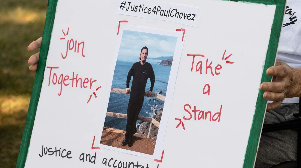 Relatives and friends of Paul Chavez Jr. gather in Modesto for a news conference to announce a wrongful death lawsuit for the fatal shooting of Chavez on July 14 by Modesto Police. Photographed on Entrada Way in Modesto, Calif., on Tuesday, July 26, 2022.