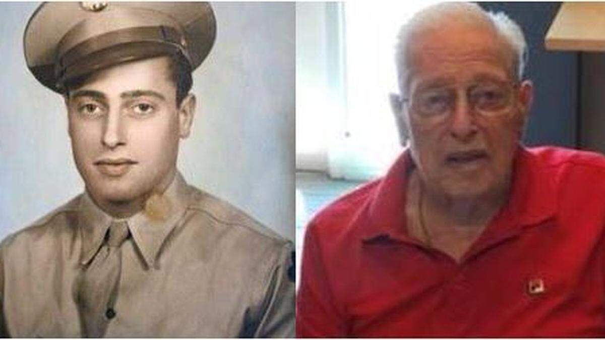 Tom Dimperio is pictured during World War II and today.
