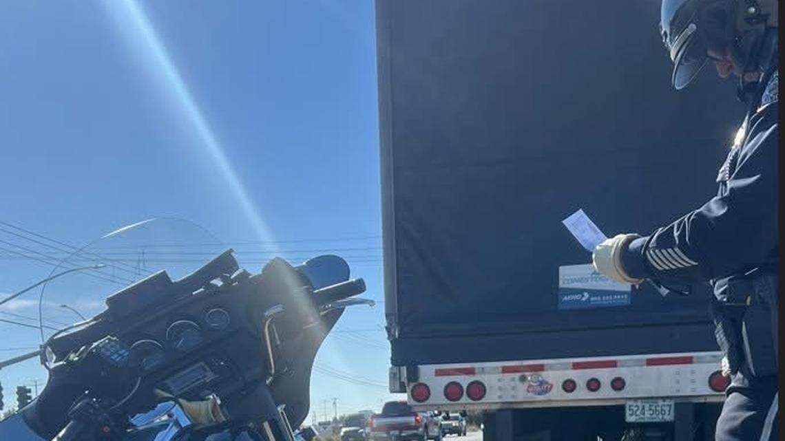 A motor officer participates in a countywide Stanislaus County Integrated Traffic Enforcement (CITE) operation in Ceres on Feb. 24, 2026. The four-hour effort resulted in 133 citations and four vehicle tows, according to Ceres police.