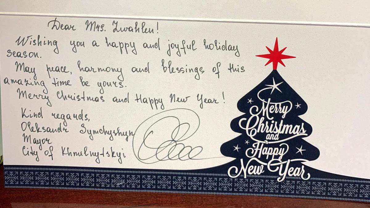 Modesto Mayor Sue Zwahlen received a Christmas card from her counterpart in Ukraine sister city Khmelnytskyi.
