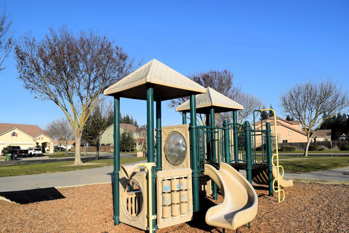 Sterling Ranch Park in Denair, shown on Jan. 14, 2026, where graffiti and vandalism were reported in July 2025, now shows no visible signs of markings.