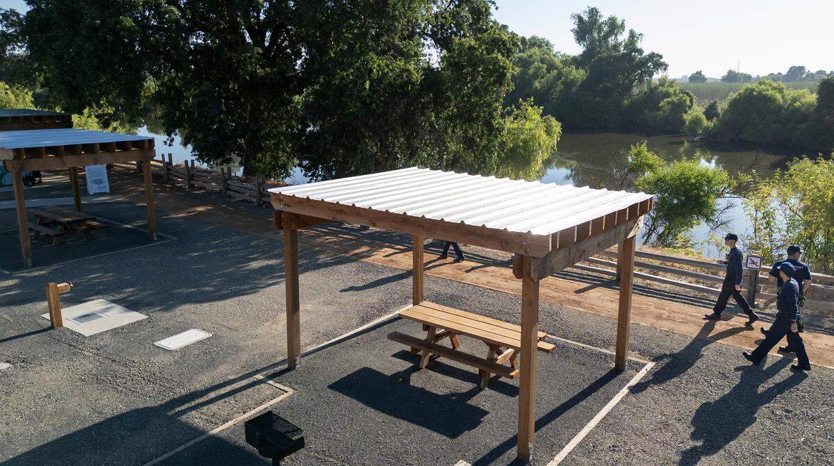 Shaded picnic areas are available for guests at Dos Rios State Park in Modesto, Calif., Wednesday June 12, 2024.