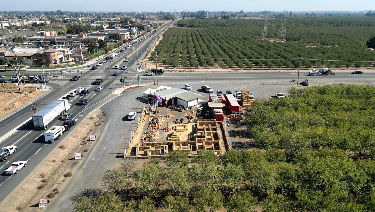 Rodin Farms Fruit Stand on Oakdale and Claribel roads near Modesto, Calif., Wednesday, Nov. 1, 2023. The 30-year-old fruit stand is in the path of the North County Corridor Expressway project and will need to be relocated or reconfigured under a county eminent domain plan.