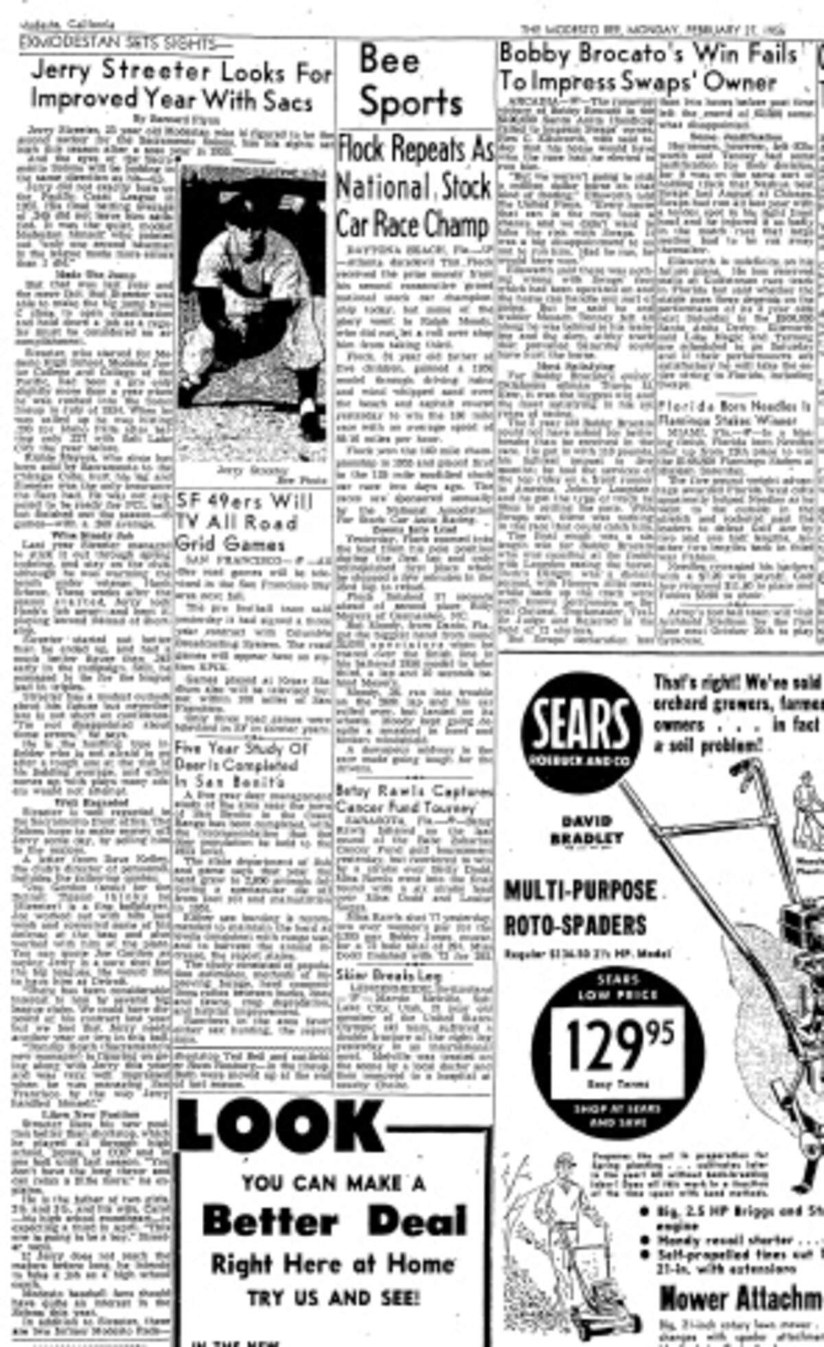 Jerry Streeter featured in a 1956 edition of The Bee