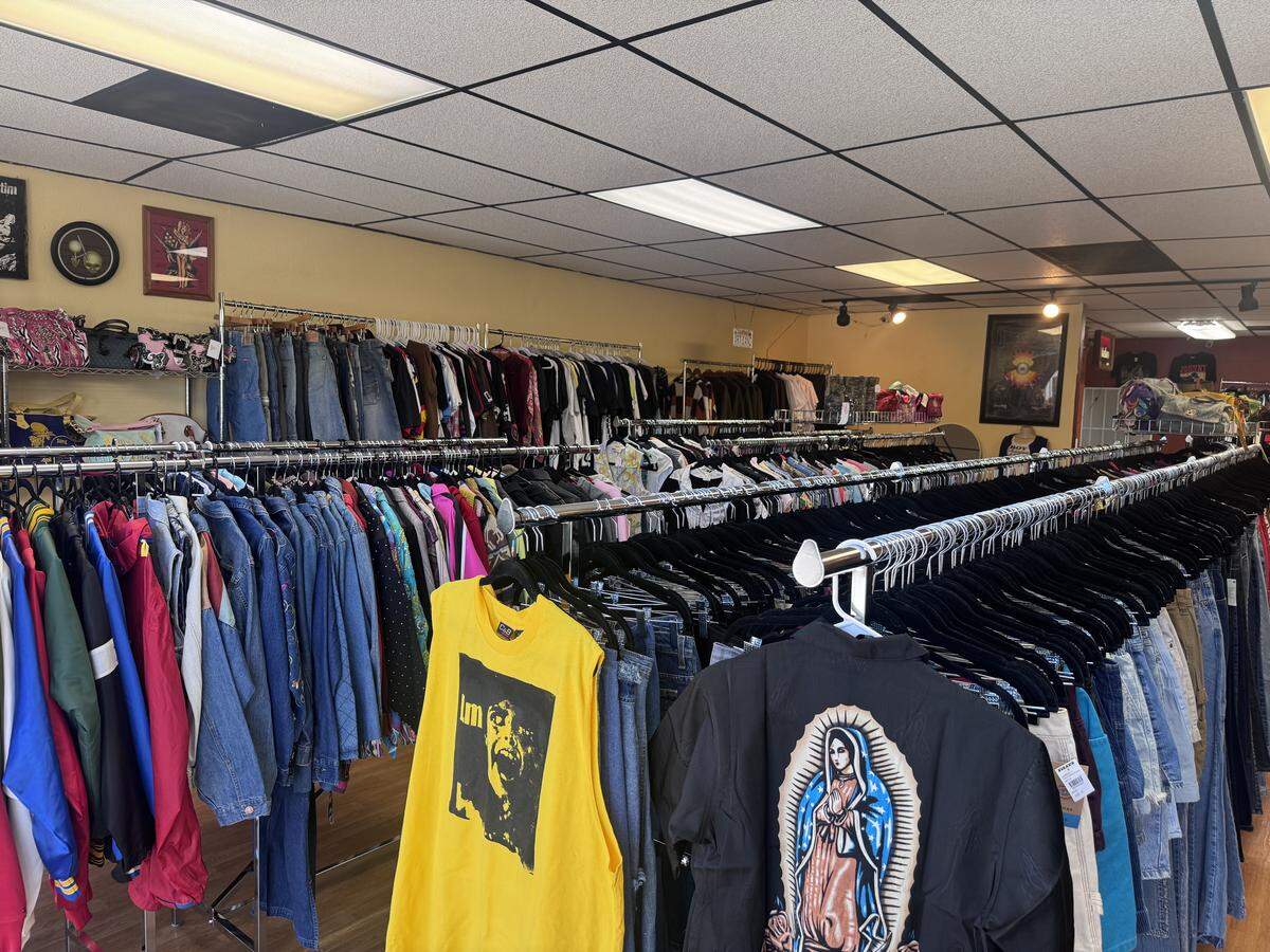 Racks of clothes at Loverz Vintage on Thursday, March 19, in Modesto.