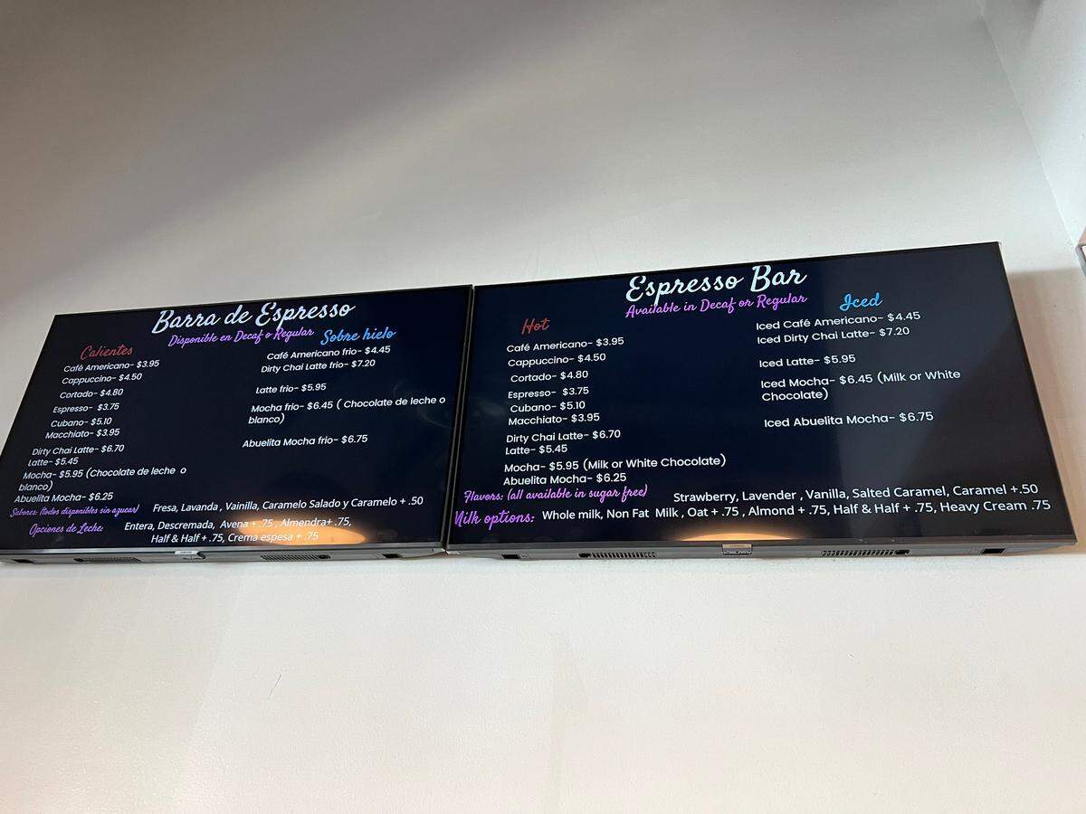 Palo Santo Cafe serves a selection of iced and hot coffees, teas and refreshing lemonades, priced between $3.95 and $7.20.