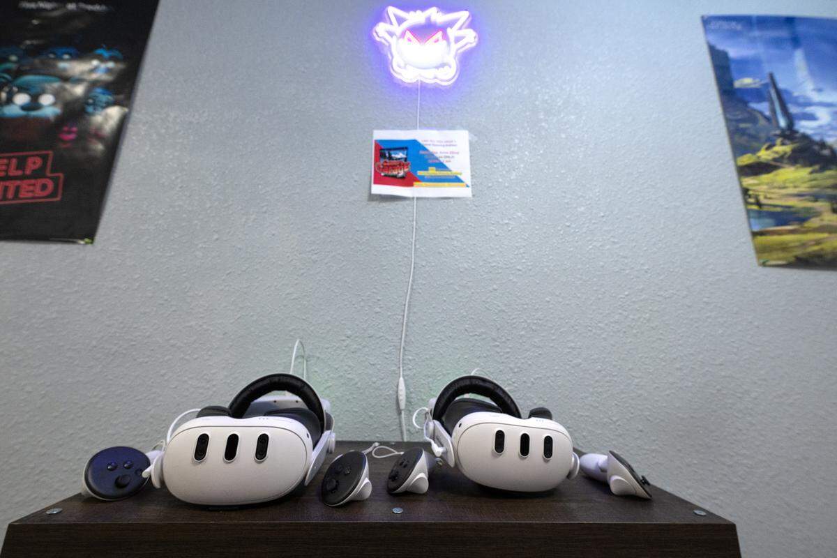 VR headsets at Garage in Oakdale, Calif., Saturday, June 15, 2024.