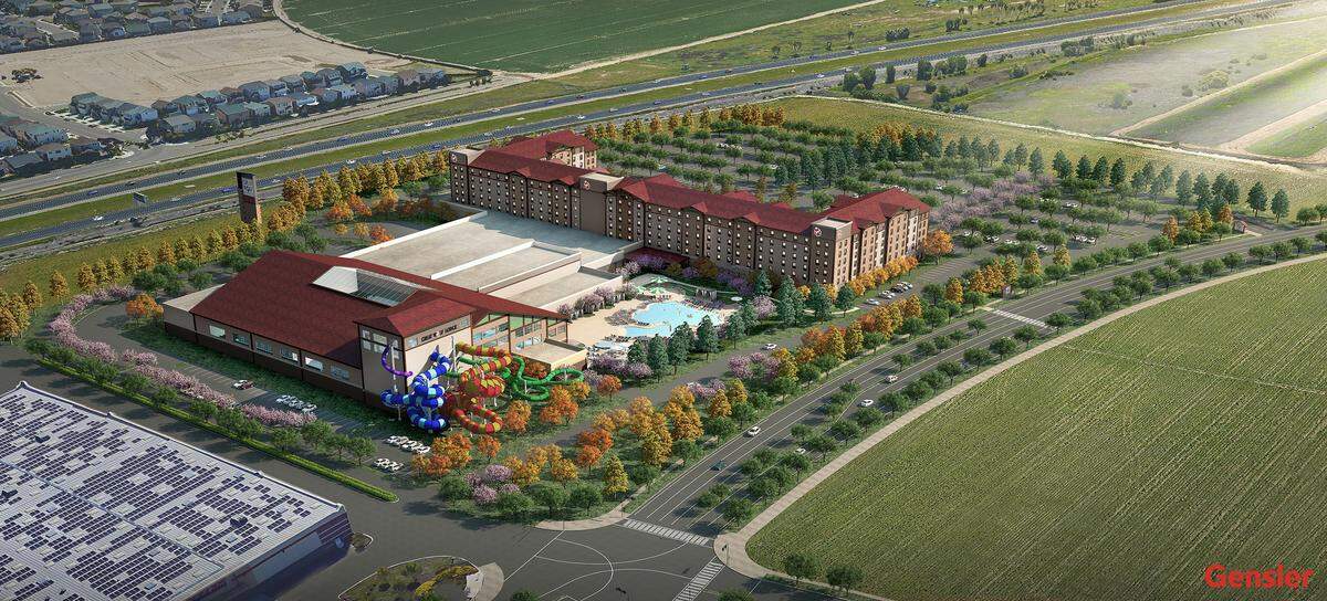 A rendering of the Great Wolf Lodge in Manteca which will include a 6-story, 500-room hotel, family entertainment center and 95,000 square-foot indoor waterpark. 