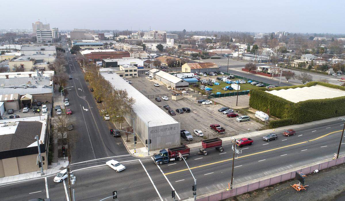Location for proposed sports stadium on 10th and D Streets in Modesto, Calif., on Tuesday, Dec. 21, 2021.