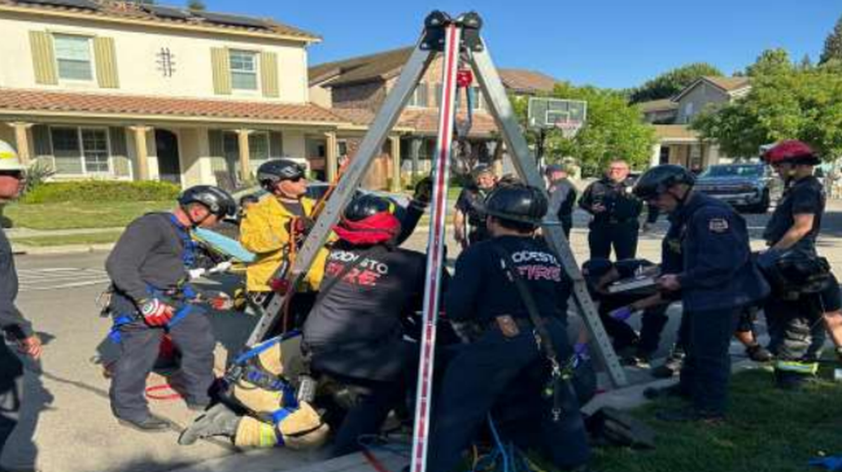 An Amazon delivery driver was rescued by the Modesto Fire Department after he stepped out of his vehicle and fell down a 12-foot drainage pipe in Oakdale on Thursday, May 16, 2024.