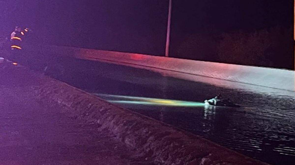 The Subaru SUV sits submerged in the Turlock Main Canal late Saturday or early Sunday, March 9, 2025.