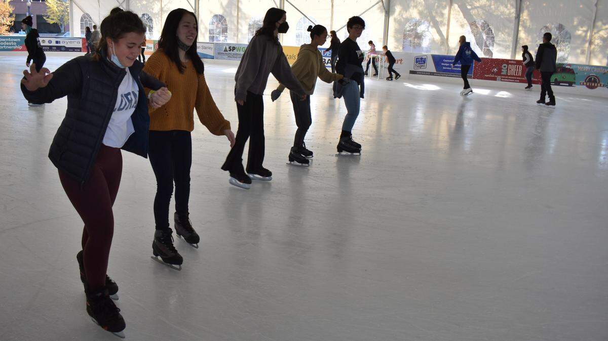 Modesto on Ice, the outdoor, tent-covered skating rink at the corner of 11th and K streets downtown, opened Saturday and will be up until Jan. 17, 2022.Skating sessions are 90 minutes long. The first begins at 10 a.m., the last at 10 p.m. Prices are $12 for ages 3-12 and $16 for age 13 and up. Skate rentals are included. To learn more, visit modestoonice.com.