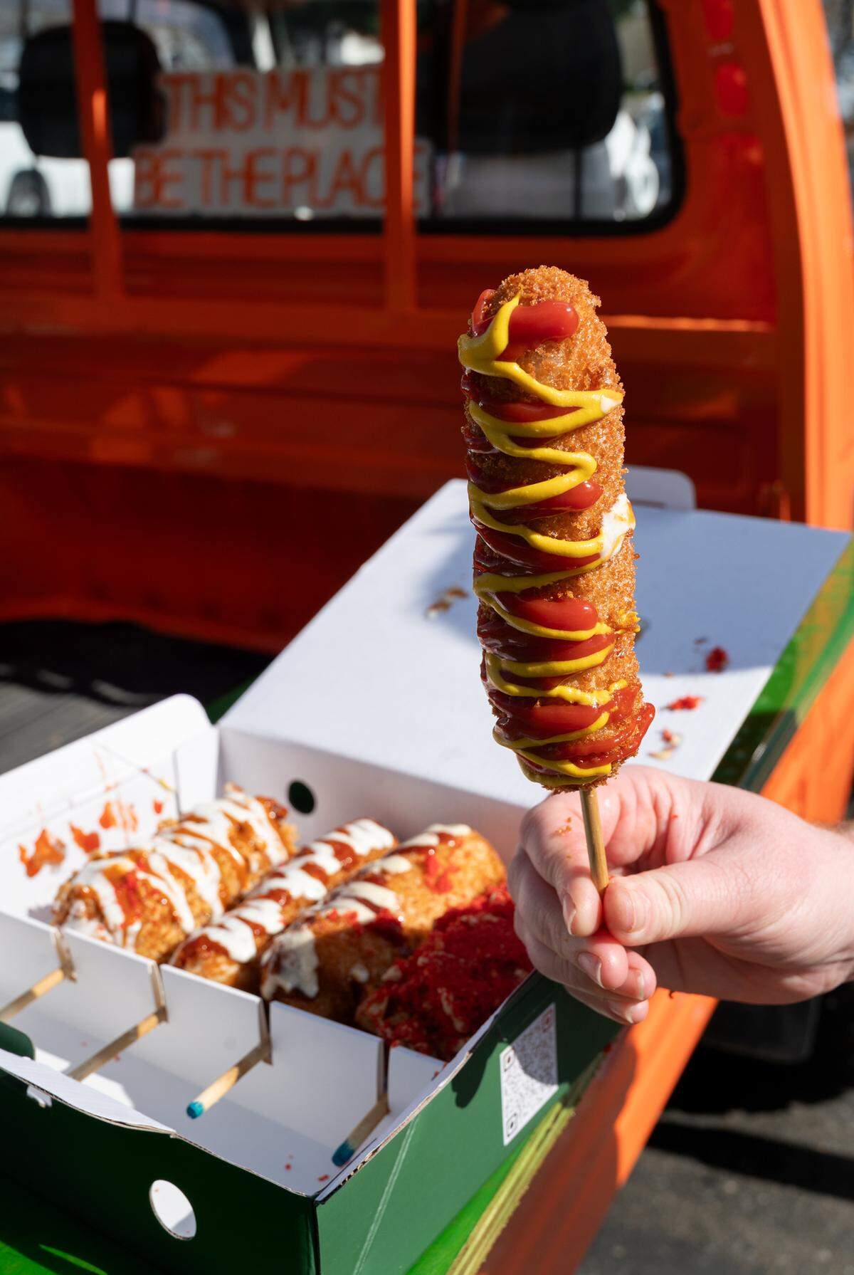 Retro American dog at Corn’d Korean corn dogs in Turlock, Calif., Thursday, Feb. 15, 2024.