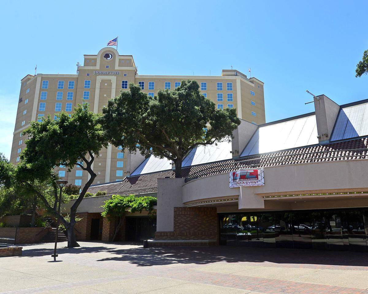 The Double Tree Hotel and Modesto Centre Plaza in downtown Modesto, Calif. are pictured on June 1, 2016.