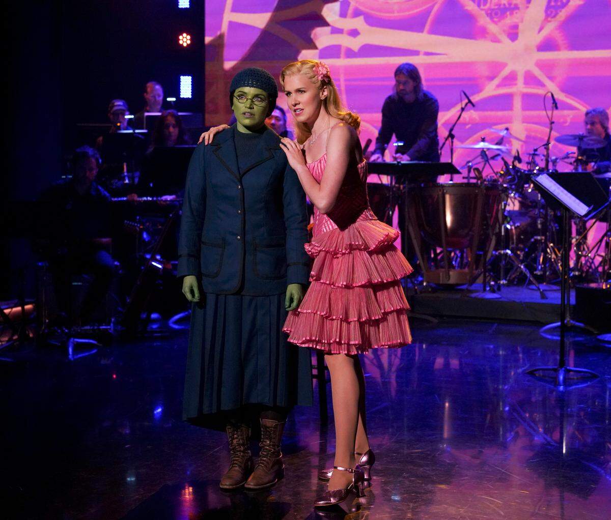 Lindsay Pearce as Elphaba and Ginna Claire Mason as Glinda from the Broadway musical “Wicked” on The Tonight Show Starring Jimmy Fallon” Friday, September 17, 2021.
