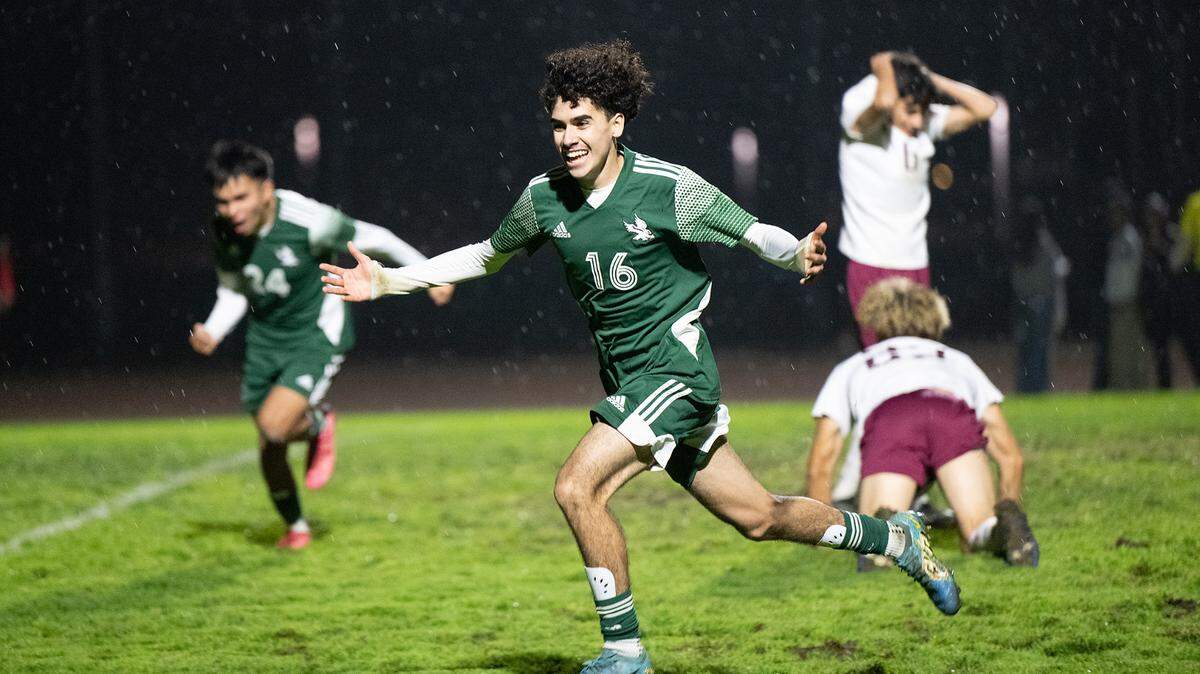 Central Valley’s Diego Ochoa scored the game winning goal against Golden Valley in the Central California Conference game at Central Valley High School in Ceres, Calif., Tuesday, Jan. 16, 2024.