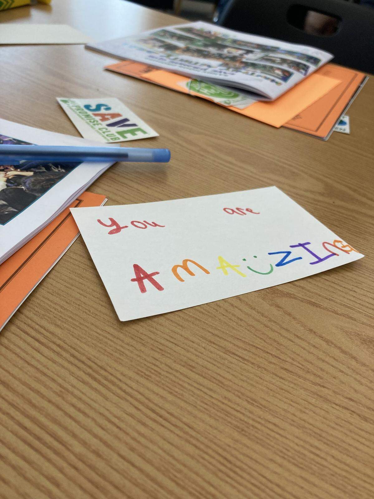 Positive notes made by elementary school students during the CalSTOP SAVE Promise Club Youth Leadership Training Workshop on March 9, 2023 at Pitman High School.