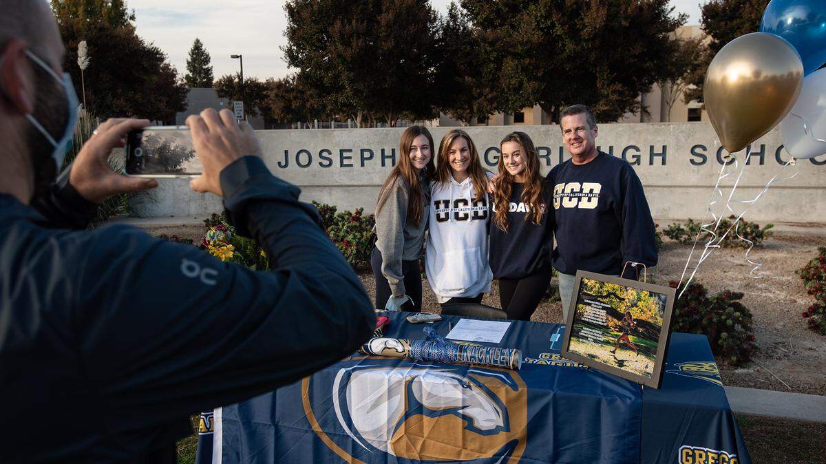 Madison Kackley signed a letter of intent to run cross-county and track at UC Davis during National Signing Day at Gregori High School in Modesto, Calif., on Wednesday, Nov. 11, 2020.