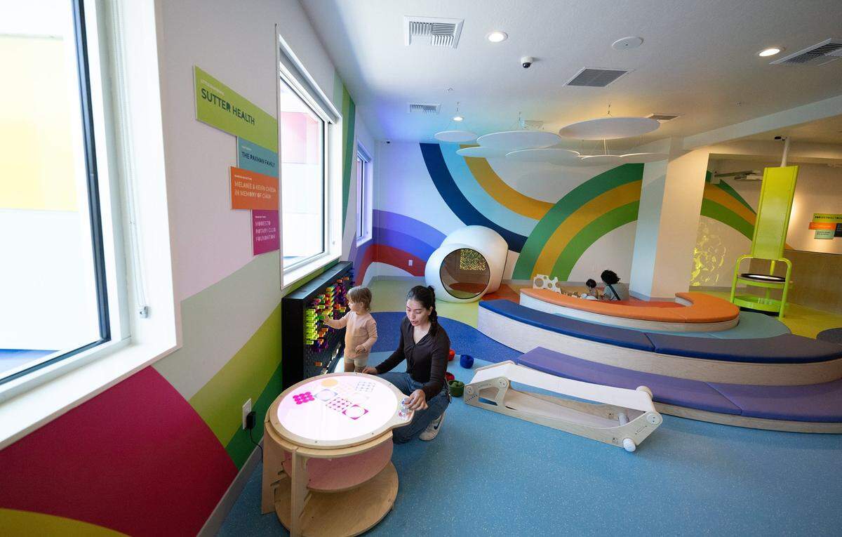 Children play in 2023 the Little Rainbows area at the Modesto Children’s Museum.