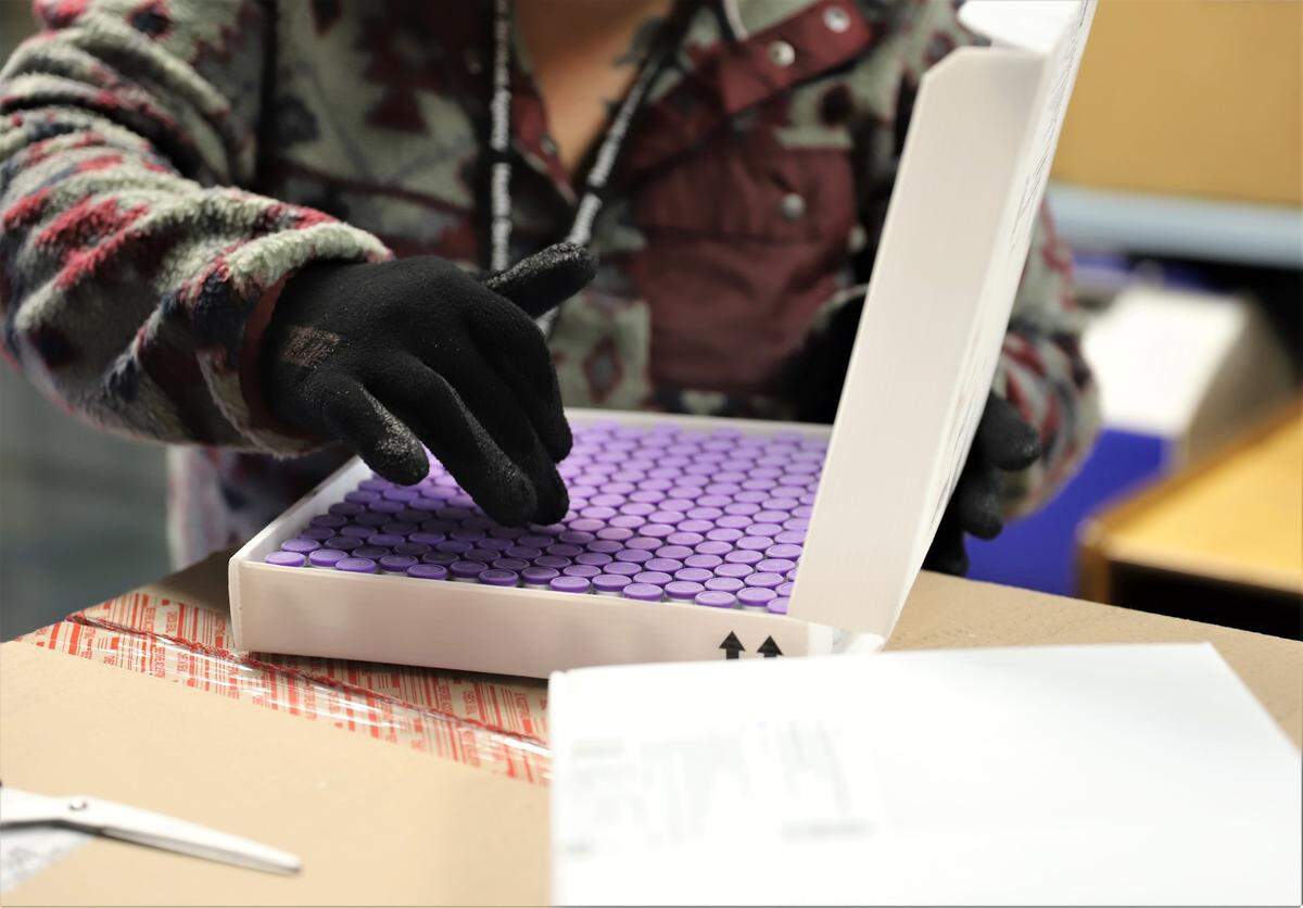 A Stanislaus County official Thursday mornings counted the Pfizer BioNTech COVID-19 vaccines that arrived in Modesto on Thursday, Dec. 17, 2021.
