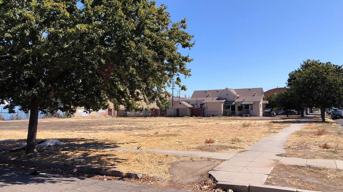 A vacant lot on the corner of Seventh and J streets in Modesto, Calif. is pictured on September 20, 2019.