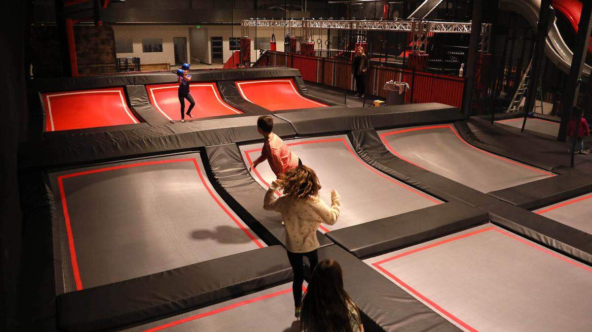 Children enjoy a trampoline area that is part of the new Elevate play area at the Black Oak Casino Resort in Tuolumne County CA. It opened in December 2023.