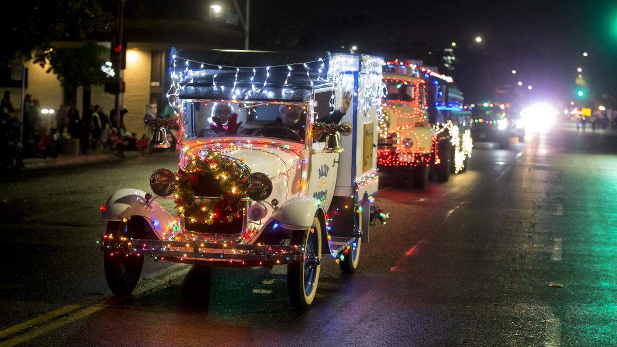 Crystal Creamery was one of many floats during the Celebration of Lights Parade in downtown Modesto Saturday, Nov. 30, 2018.