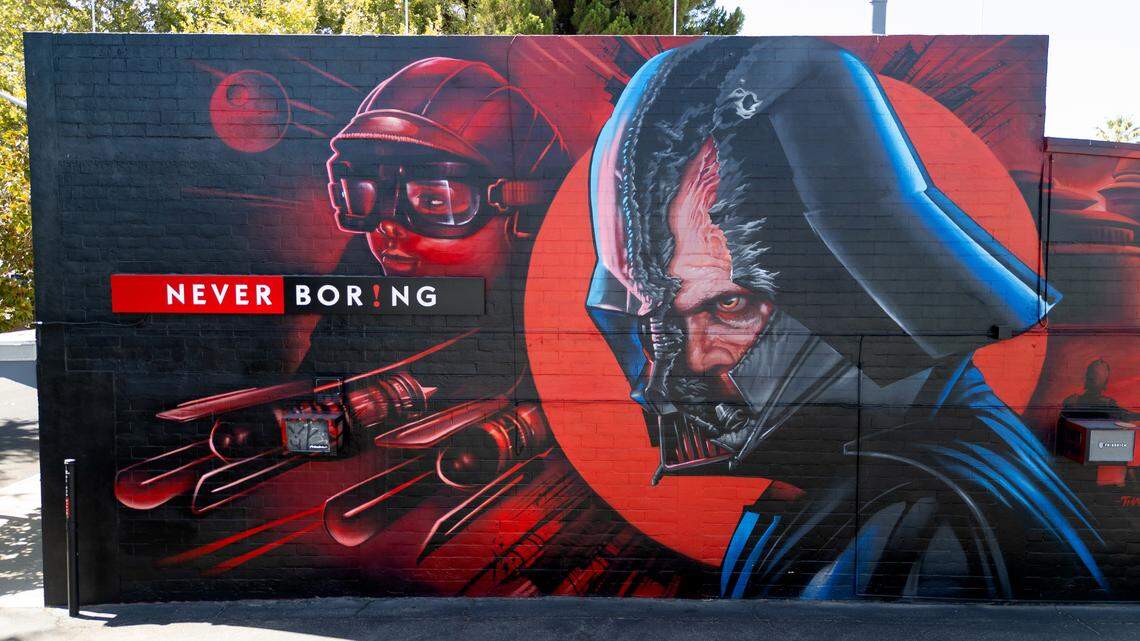 Modesto salutes native son George Lucas’ ‘Star Wars’ in artwork including this mural on the Never Boring office building on 14th Street. How cool would it be to have neighborhood streets named for people and places from his ‘galaxy far, far away’?