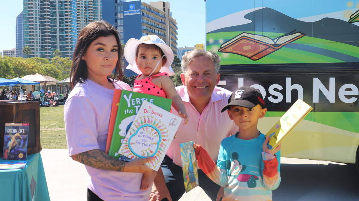 Josh Newman, a candidate to be California schools superintendent, at a previous stop on his bookmobile tour. 