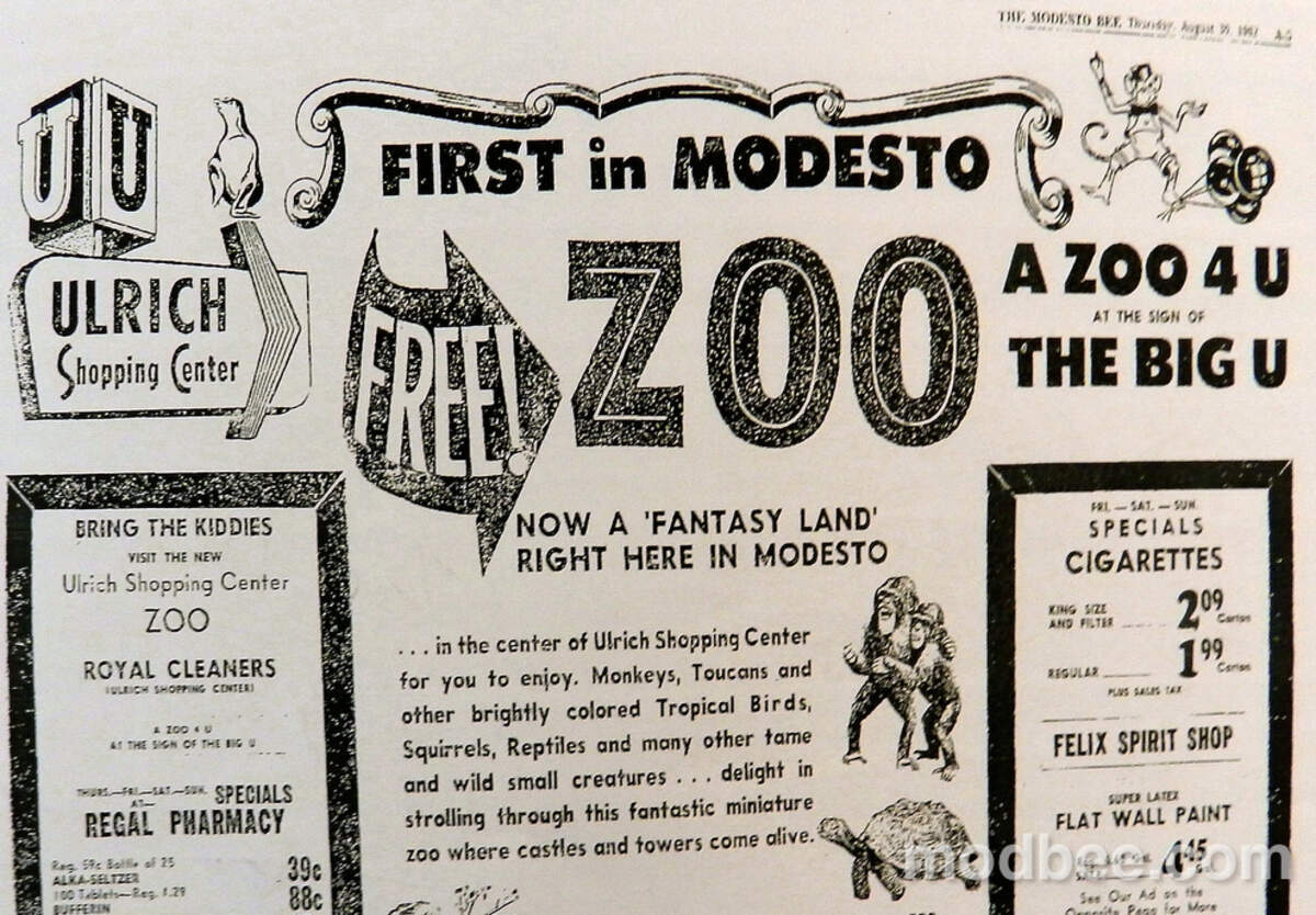An ad that appeared in The Bee Aug. 30, 1962 to herald the opening of the zoo at the Ulrich Shopping Center, now Roseburg Square, on Roseburg Avenue.