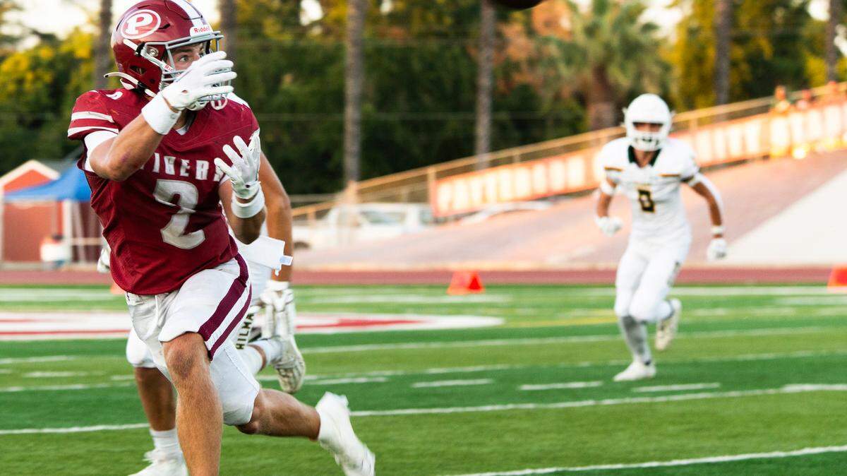 Noah Cozart, 2, of Patterson High waits for a pass during the first half of the game with Hilmar.