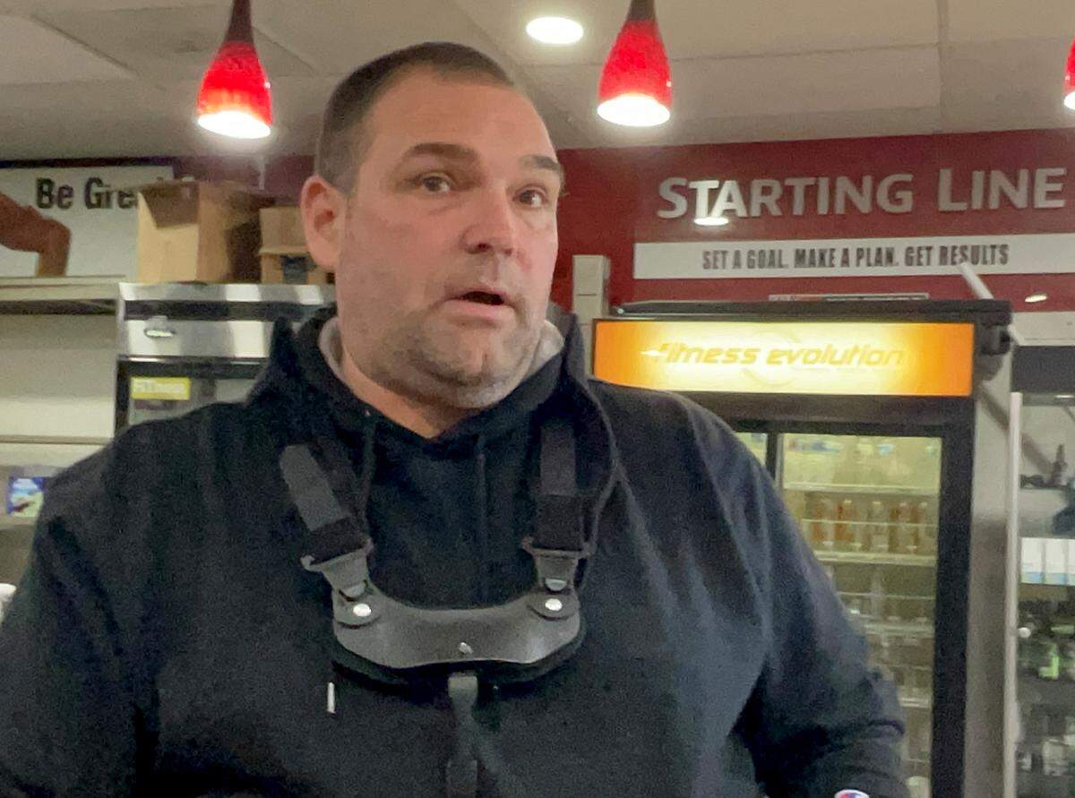 Brian Sherwood, owner of Max Muscle Sports Performance in Modesto, Calif., described the fatal police shooting of a suspect inside the store on March 17, 2025.