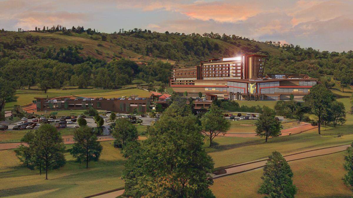 Exterior rendering of the new Chicken Ranch Casino Resort, an expansion of the existing casino.