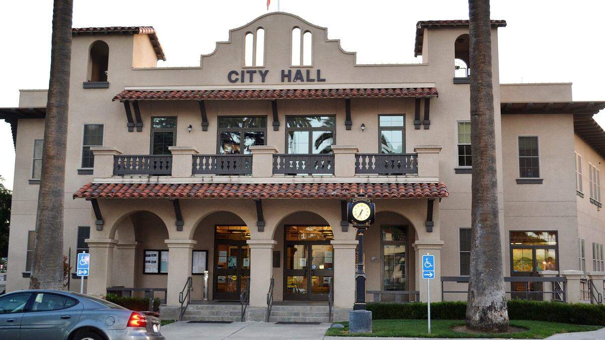 This file photo shows Patterson City Hall in Patterson, Calif. on Oct. 6, 2015.